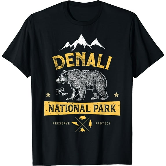 Denali National Park and Preserve US Alaska Vintage Unisex T-Shirt for Men Women Kids Toddler,Black Color,Size 4T