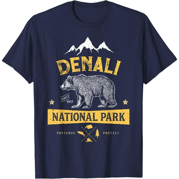 Denali National Park and Preserve US Alaska Vintage Unisex T-Shirt for Men Women Kids Toddler,Navy Color,Size L