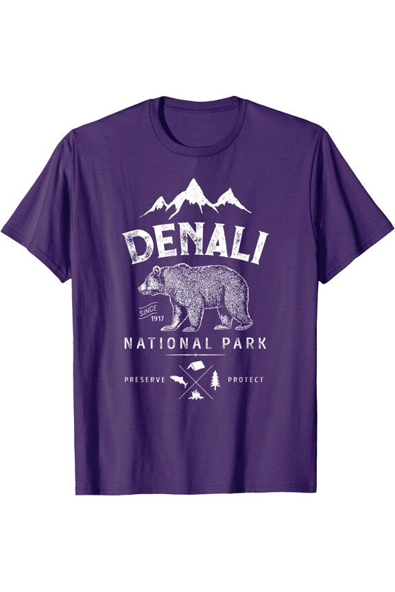 Denali National Park and Preserve US Alaska Vintage Unisex T-Shirt for Men Women Kids Toddler,Purple Color,Size YXS
