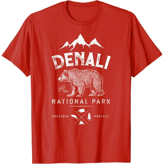 Denali National Park and Preserve US Alaska Vintage Unisex T-Shirt for Men Women Kids Toddler,Red Color,Size YL