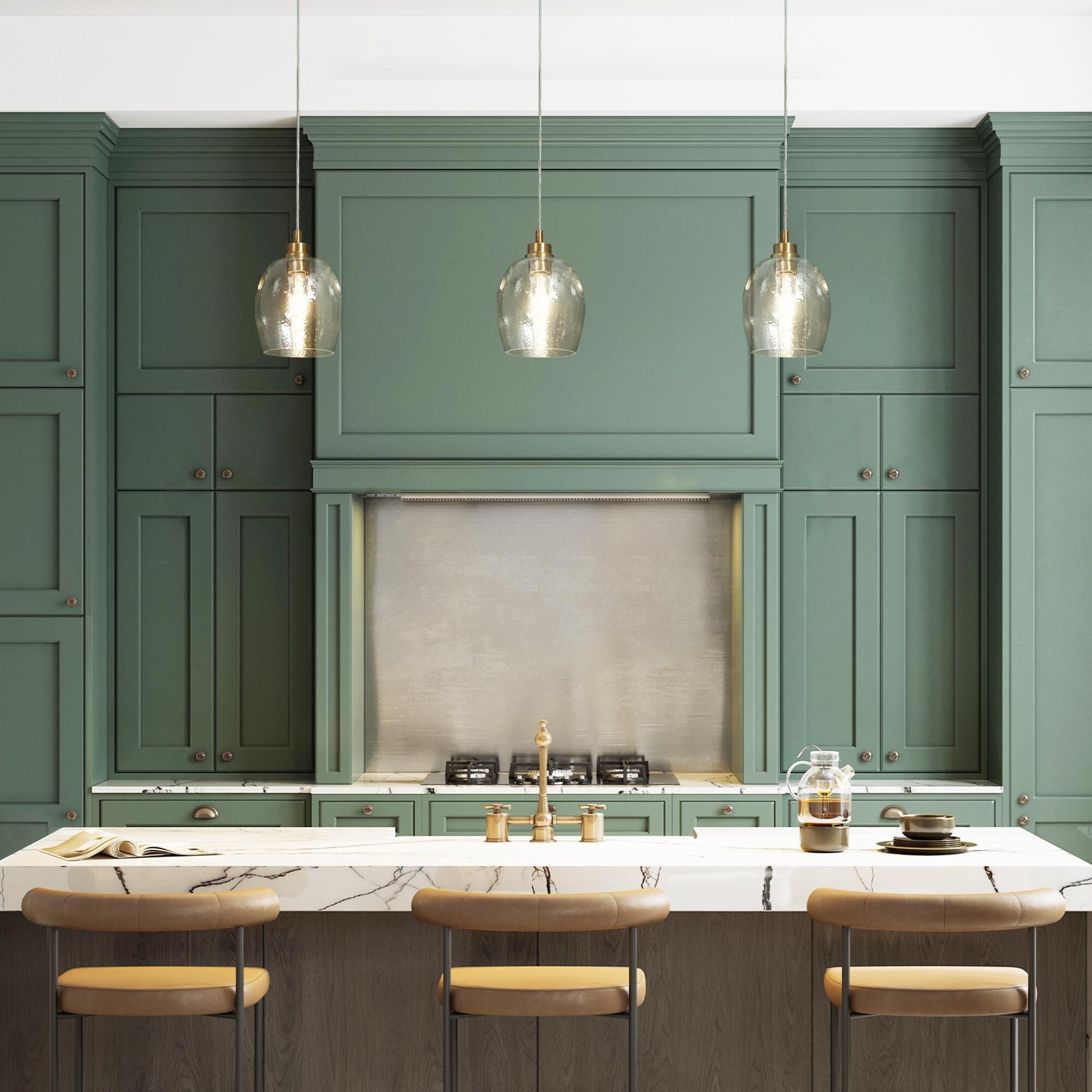 Denan Modern Transitional 1Light Gold Textured Wine Glass Pendant Bar