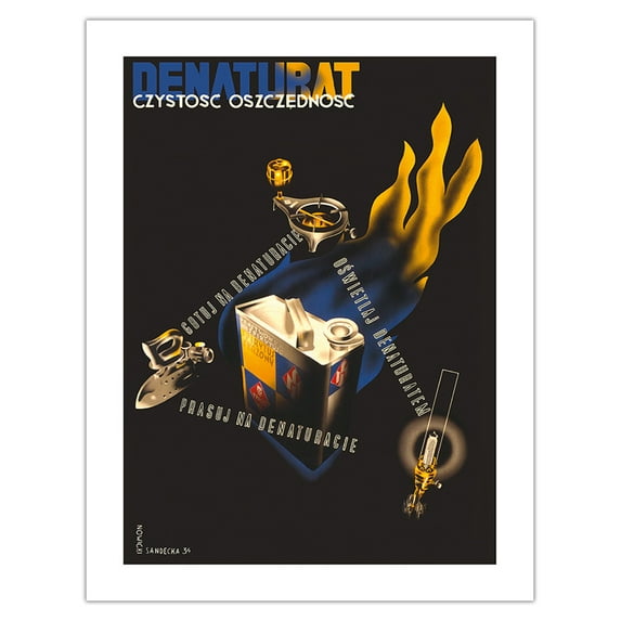 Denaturat Poland - Czystość oszczędność (Cleanliness Economy) - Vintage Travel Poster by Maciej Nowicki c.1934 - Bamboo Fine Art 290gsm Paper (Unframed) 17x22in