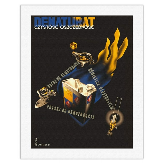 Denaturat Poland - Czystość oszczędność (Cleanliness Economy) - Vintage Travel Poster by Maciej Nowicki c.1934 - Fine Art Rolled Canvas Print 20in x 26in