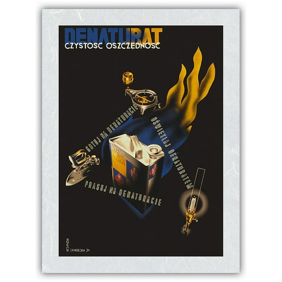Denaturat Poland - Czystość oszczędność (Cleanliness Economy) - Vintage Travel Poster by Maciej Nowicki c.1934 - Japanese Unryu Rice Paper Art Print (Unframed) 12 x 16 in