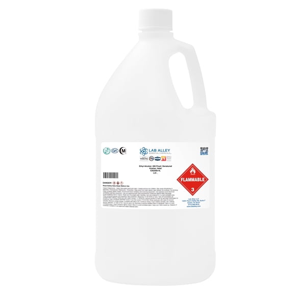 Lab Alley Denatured Ethanol 200 Proof, Kosher & Halal Certified, GMO-Free Ethyl Alcohol for Laboratory & Industrial Use, 4 Liters