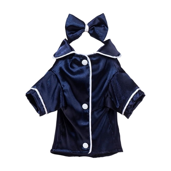Denbek Dog Silk Pajamas, Cat Puppy Costume Elegant Satin Pajamas with Bow Headband 2Pcs Set Pet Sleepwear Cute Pet Outfit Photoshoots, Dark Blue-S