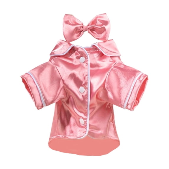 Denbek Dog Silk Pajamas, Cat Puppy Costume Elegant Satin Pajamas with Bow Headband 2Pcs Set Pet Sleepwear Cute Pet Outfit Photoshoots, Pink-S