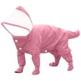 thumbnail image 1 of Denbek Dog Snow Suit with Boots, Waterproof Dog Raincoat with Hood for Small Dogs Rain Poncho Jumpsuit with Rain Boots Puppy Hooded Slicker Rainwear Four-Legged Pet Rain Jacket for Walking, Pink-XL, 1 of 9