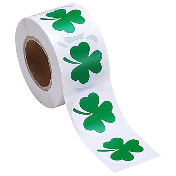Denbek St. Patrick's Day Sticker Roll, Shamrock Stickers 500 Pieces, Irish Shamrock Sticker Roll for Box Packaging Card Party Decoration Supplies, St. Patrick's Day Stickers (2.5Cm)