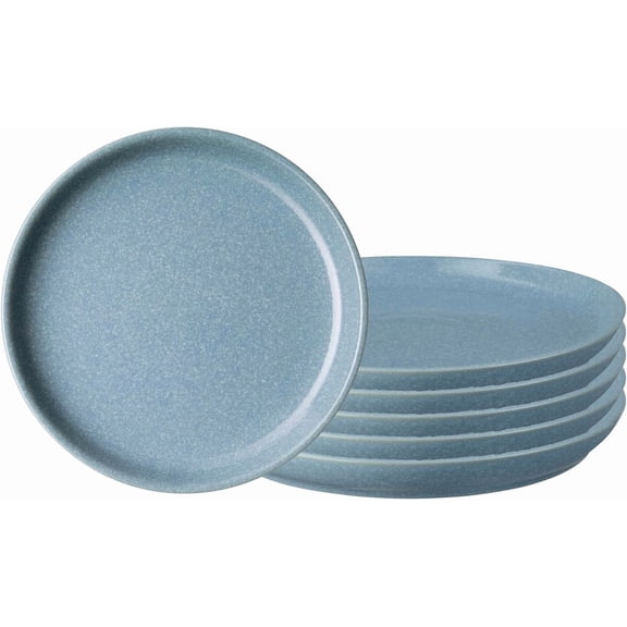 Denby - Elements Blue Coupe Dinner Plates Set of 6 - Dishwasher Microwave Oven Safe - Scratch Chip Resistant - Large Ceramic Stoneware Dinnerware Plates Set