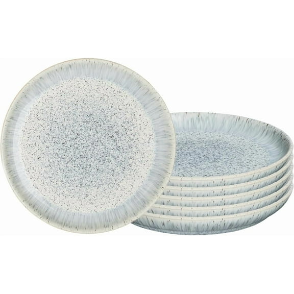 Denby - Halo Speckle Dinner Plates Set of 6-10.25 Inch Dishwasher Microwave Oven Safe - Scratch Chip Resistant - Grey, Neutral, Blue Large Ceramic Stoneware Dinnerware Plates Set