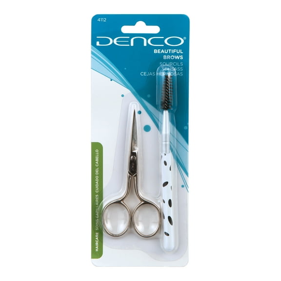 Denco Beautiful Brows Eyebrow Scissors and Spoolie Brush Grooming Duo, 2 Piece Set