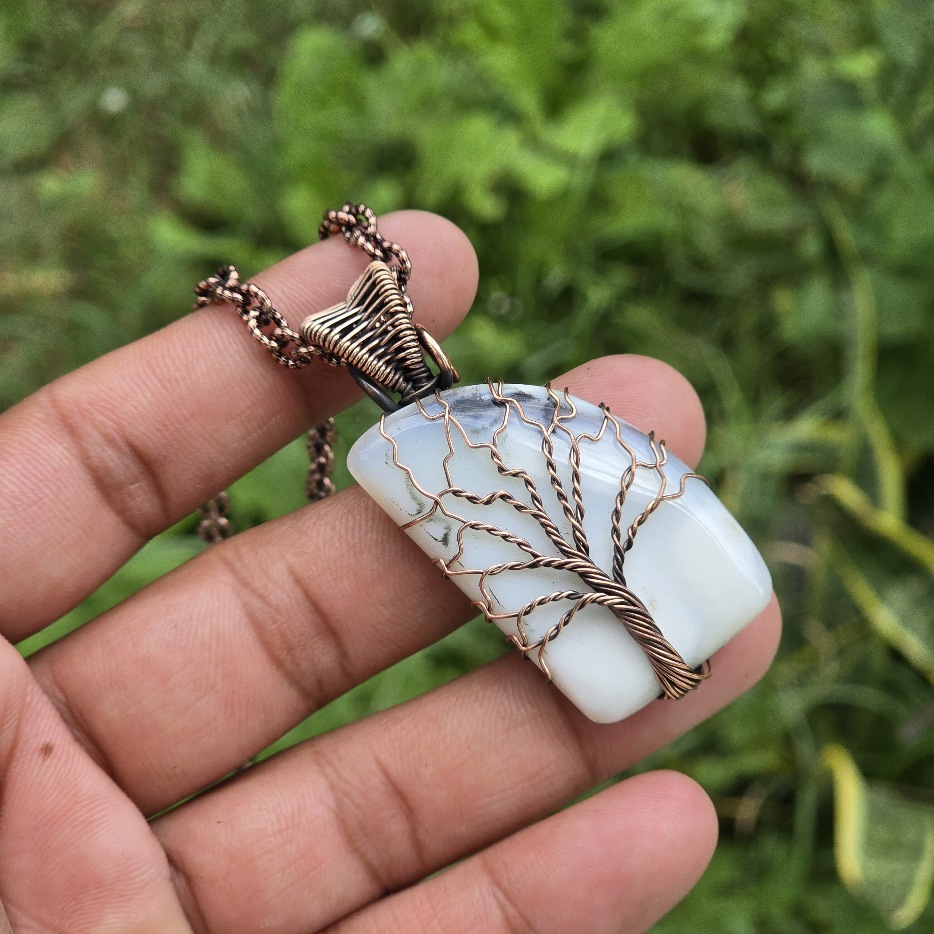Dendrite Opal Gemstone Handmade Copper Wire Wrap Chain Pendant 2.16 ...