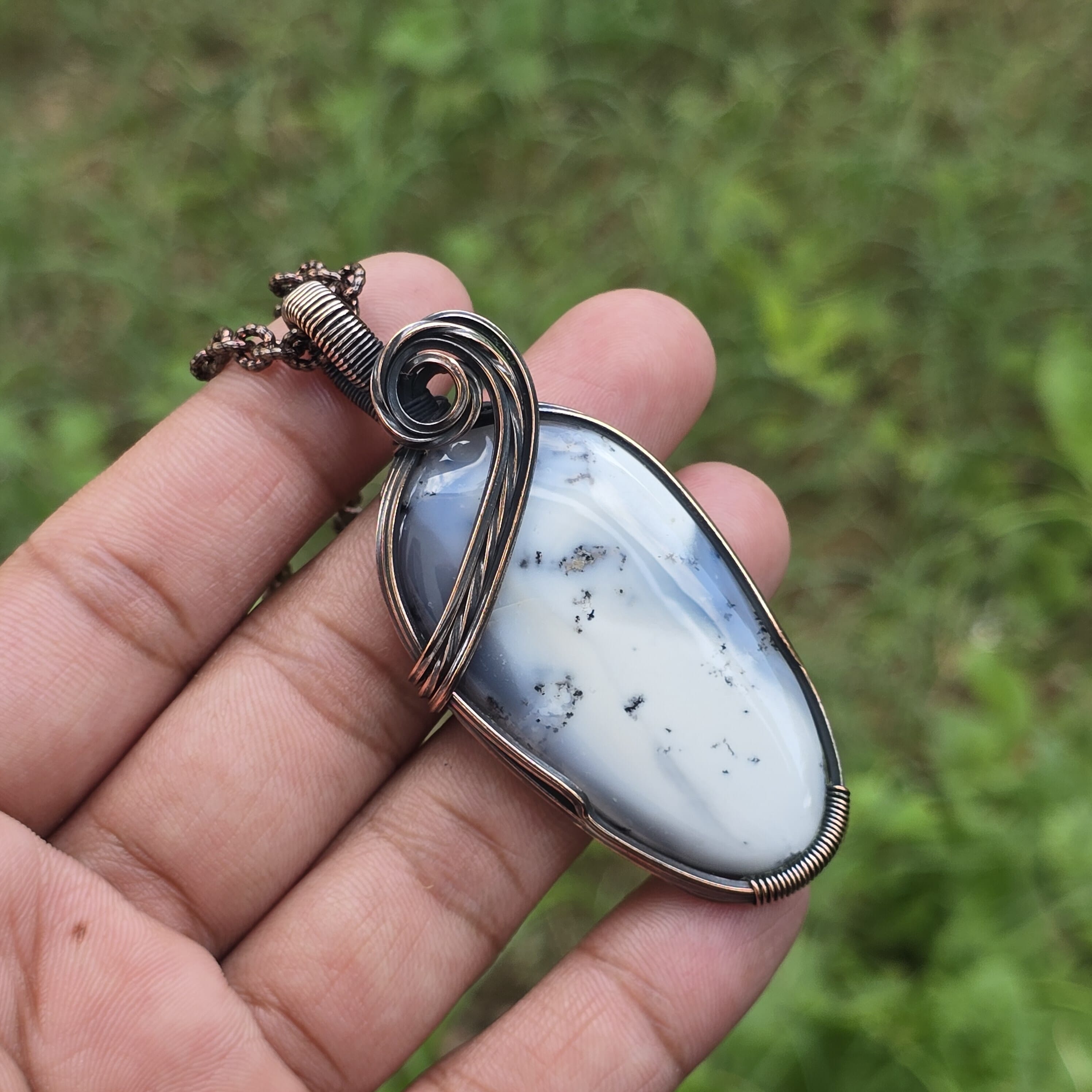 Dendrite Opal Gemstone Handmade Copper Wire Wrap Chain Pendant 2.16 ...