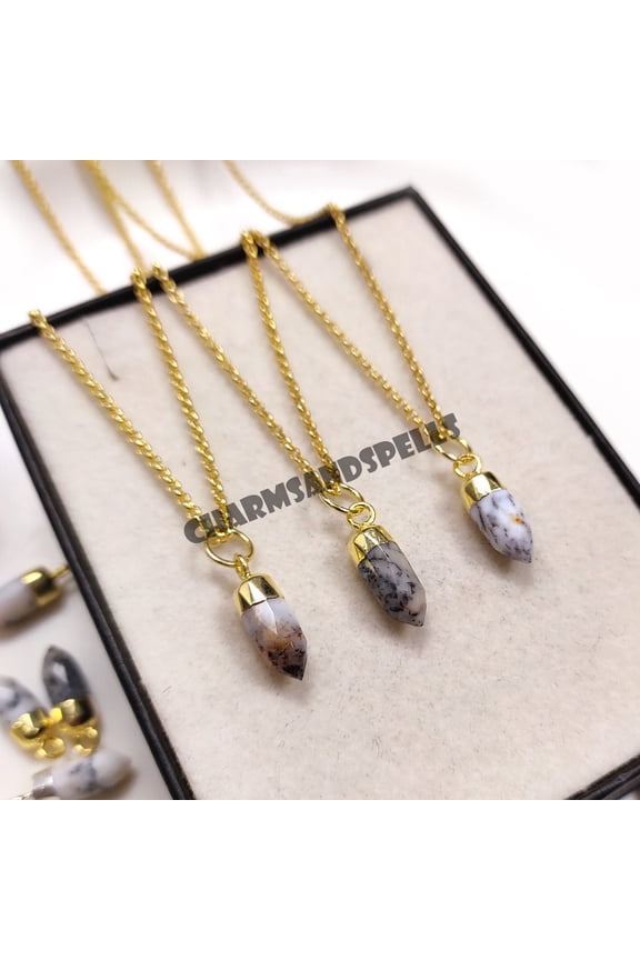 Dendrite Opal Pencil Necklace, 14K Gold Plated Necklace, Opal Gemstone Necklace, Handmade Gemstone Jewelry, Wedding Gift, Gift For Her