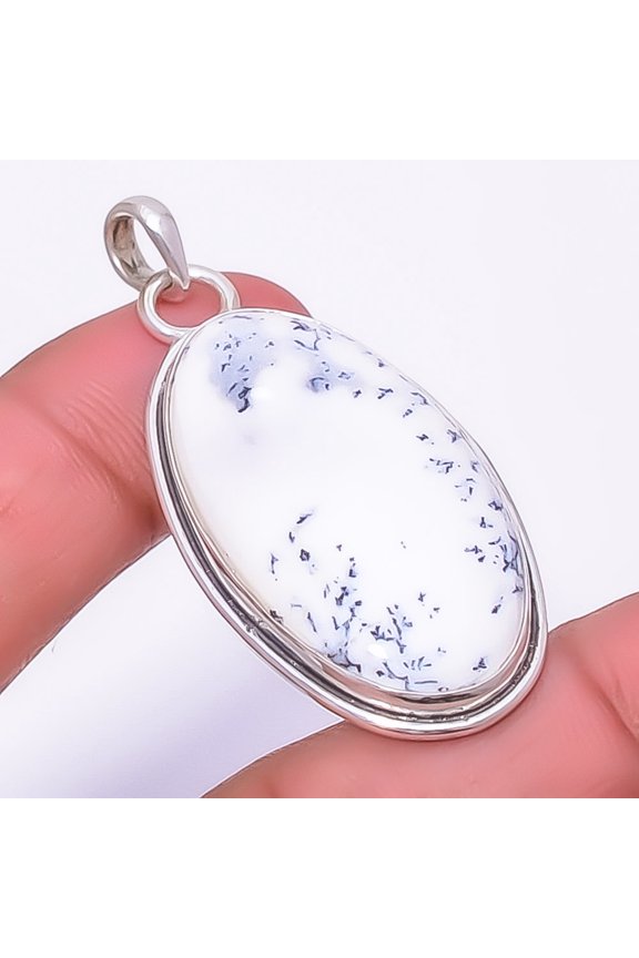 Dendritic Agate 925 Sterling Silver Pendant 1.95" P2013735, Christmas Gift