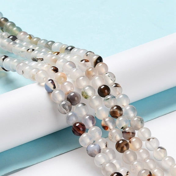Dendritic Agate Beads Strands Round Dyed Heated 8mm Hole: 1mm 48pcs/strand 14.1 inch