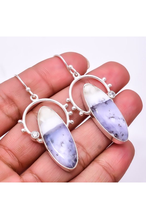 Dendritic Agate - Brazil 925 Sterling Silver Earring 2.11" E_9458_261_29, Christmas Gift, Gemstone Silver Jewelry, Agate Earring, New Year Sale