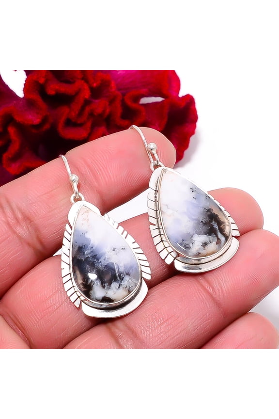 Dendritic Agate - Brazil Designer Handmade 925 Sterling Silver Earring 1.76" E9861, Christmas Gift
