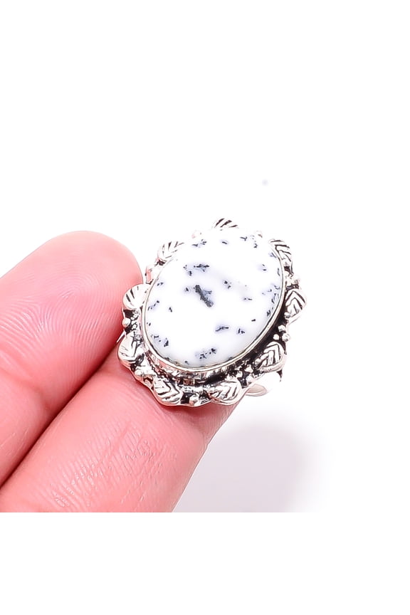 Dendritic Agate - Brazil Designer Handmade 925 Sterling Silver Ring S.7 R18