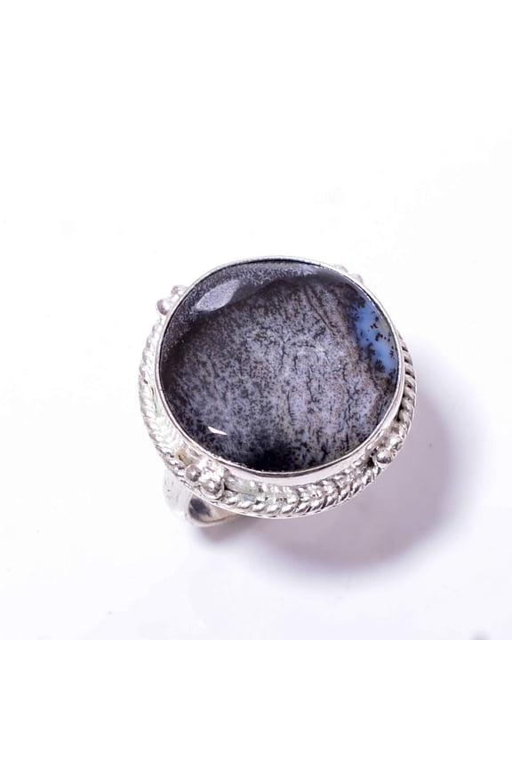 Dendritic Agate - Brazil Designer Handmade 925 Sterling Silver Ring S.7 R89