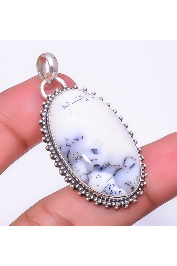 Dendritic Agate - Brazil Gemstone 925 Sterling Silver Pendant 1.76" P_9201_37_30, Beautiful Jewelry For Woman, New Year Sale, Valentin's Day Gift