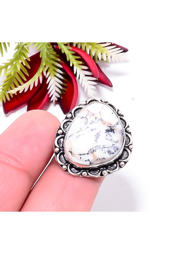 Dendritic Agate - Brazil Gemstone 925 Sterling Silver Handmade Ring S.6 R36