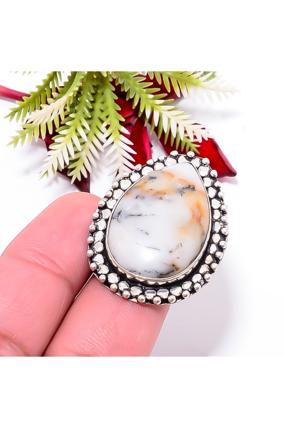 Dendritic Agate - Brazil Gemstone 925 Sterling Silver Handmade Ring S.7.5 R89