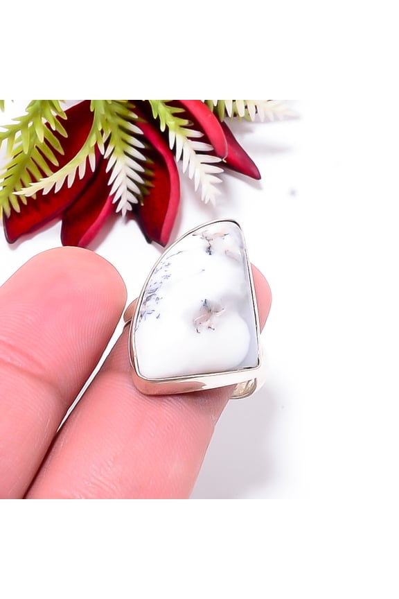Dendritic Agate - Brazil Gemstone 925 Sterling Silver Handmade Ring S.8 R56