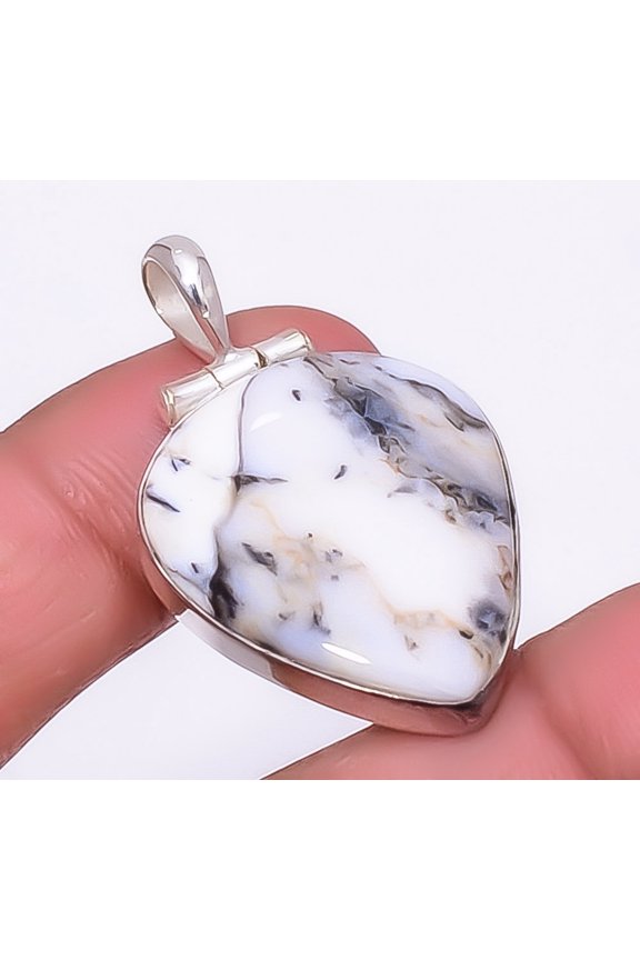 Dendritic Agate - Brazil Gemstone 925 Sterling Silver Pendant 1.56" P_9201_37_25, Beautiful Jewelry For Woman, New Year Sale, Valentin's Day Gift