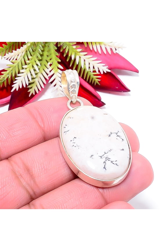 Dendritic Agate - Brazil Gemstone 925 Sterling Silver Pendant 1.95" P30