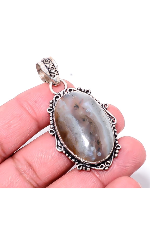 Dendritic Agate - Brazil Gemstone 925 Sterling Silver Pendant 2.07" P52
