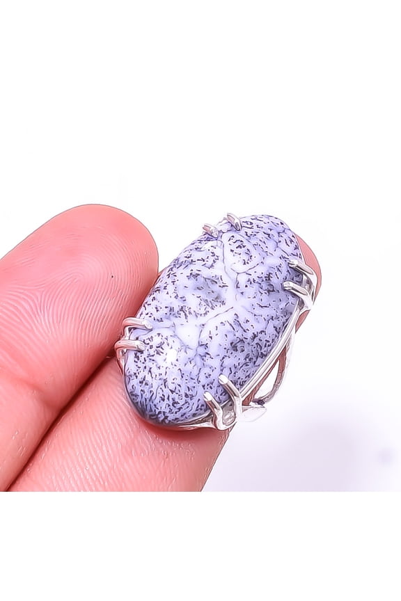 Dendritic Agate -Brazil Solitaire Gemstone Handmade 925 Sterling Silver Ring s.7.5, White Dendritic Agate Ring R_8024_295_165