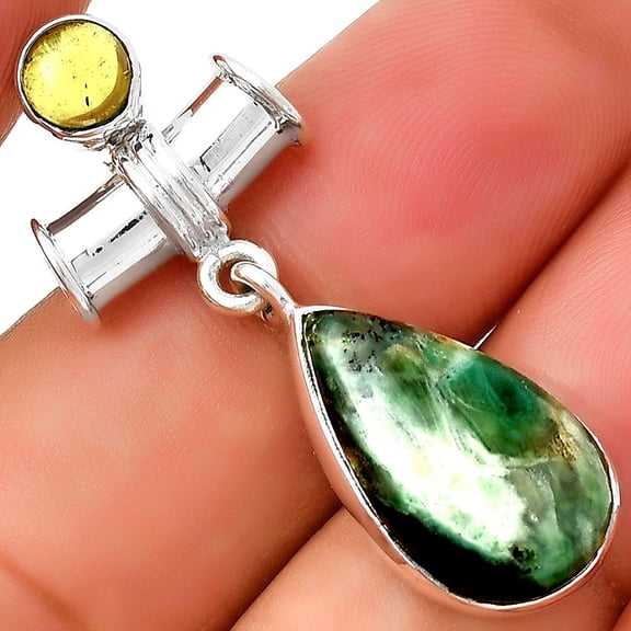 Dendritic Chrysoprase - Africa & Peridot Rough 925 Silver Pendant Jewelry P-1337 SDP130868