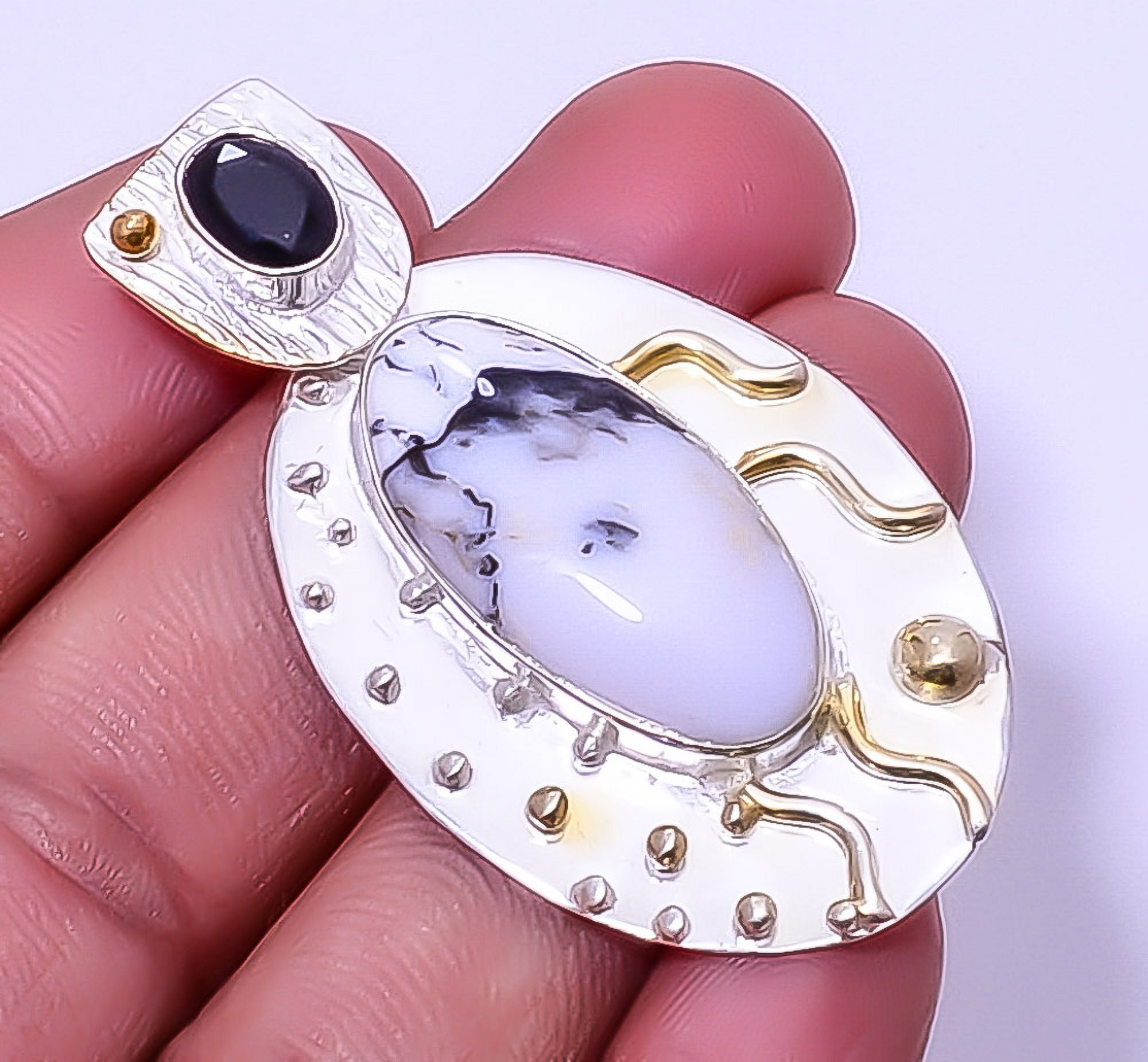 Dendritic Opal & Black Onyx Gemstone 925 Silver Plated Pendant 1.95