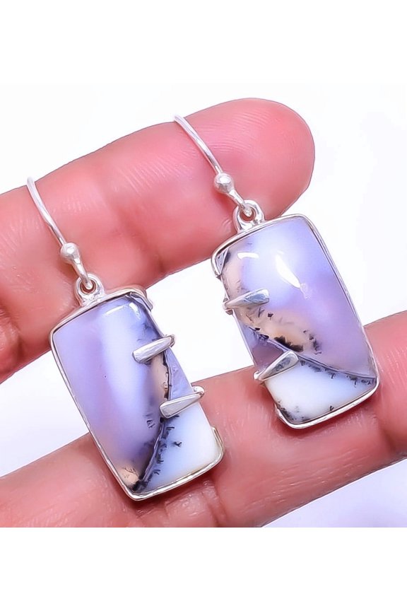 Dendritic Opal - Brazil 925 Sterling Silver Designer Earring 1.56" A370, Handmade Jewelry, Dangle Earring