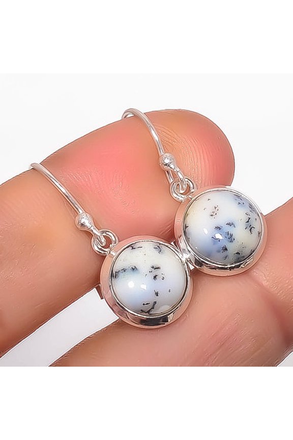 Dendritic Opal - Brazil 925 Sterling Silver Jewelry Earring 1.09" E3-38, Christmas Gift, Gemstone Silver Jewelry, Opal Earring, New Year Sale