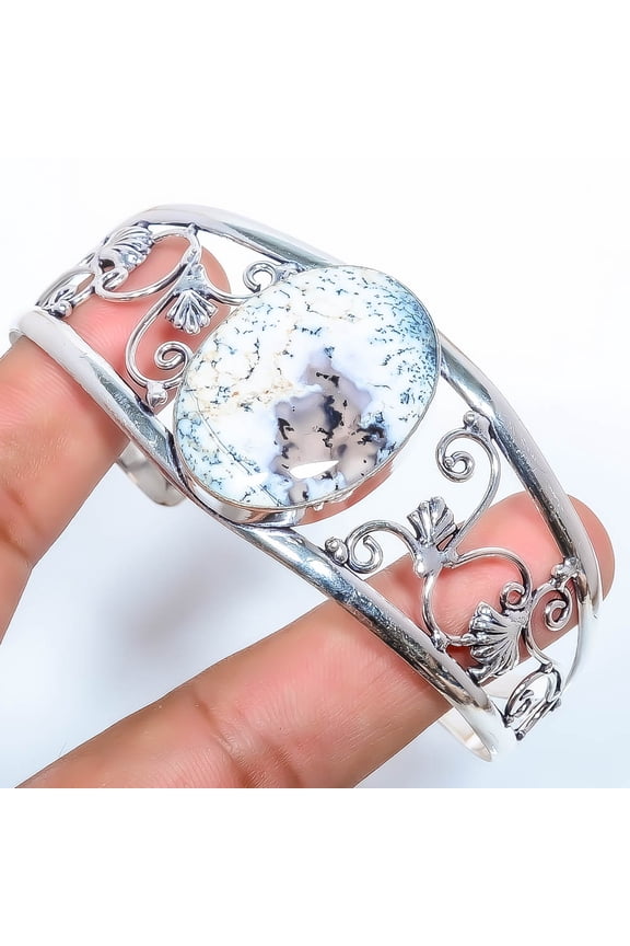 Dendritic Opal - Brazil Gemstone 925 Silver Plated Cuff Adst. T35, Valentine's Day Gift, Birthday Gift, Beautiful Jewelry For Woman & Girls
