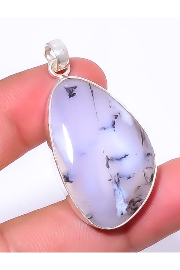 Dendritic Opal - Brazil Handmade Gemstone 925 Sterling Silver Pendant 1.95" A351, Beautiful Jewelry For Woman, New Year Sale, Valentin's Day Gift