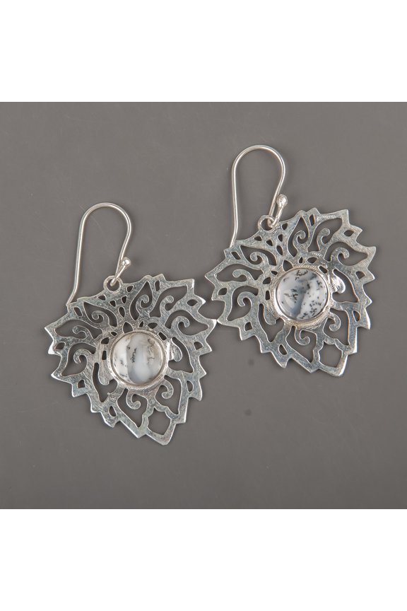 Dendritic Opal Earrings 925 Sterling Silver Jewelry