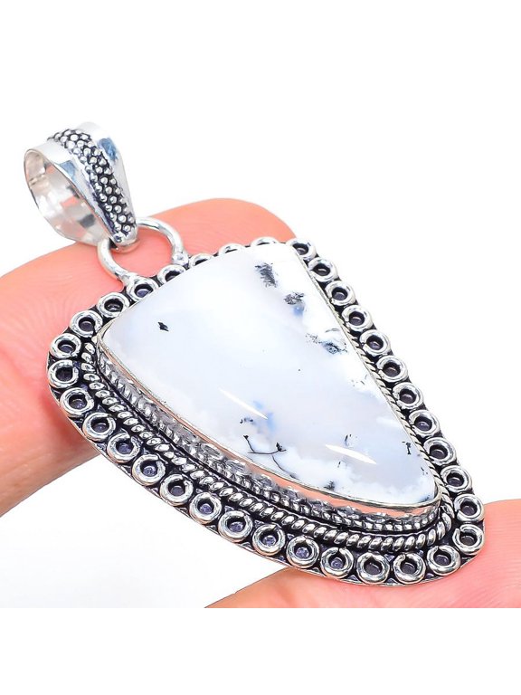 Dendritic Opal Gemstone Handmade 925 Sterling Silver Jewelry Pendant 2.13"