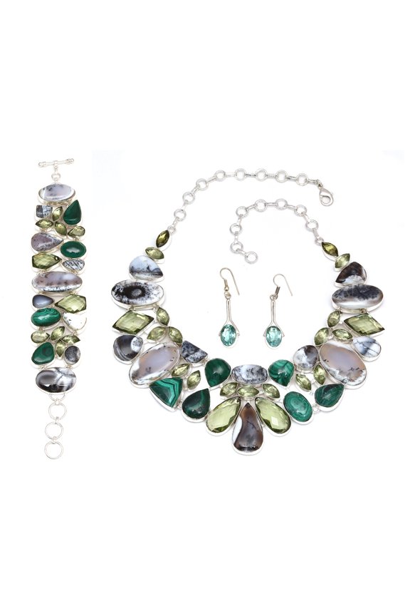 Dendritic Opal Malachite Jewelry Necklace &Set 18-20''