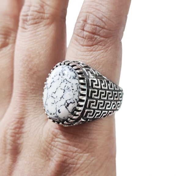 Dendritic Opal Mans Ring, Natural Dendrite Opal Ring, Silver Jewelry, 925 Silver Ring, Birthday Gift, Heavy Mens Ring, Arabic Design, Ottoman Style Ring, Christmas, Turkey Mens Signet Ring