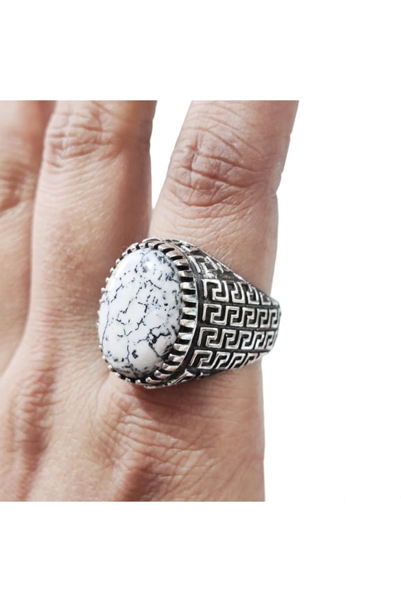 Dendritic Opal Mans Ring, Natural Dendrite Opal Ring, Silver Jewelry, 925 Silver Ring, Birthday Gift, Heavy Mens Ring, Arabic Design, Ottoman Style Ring, Christmas, Turkey Mens Signet Ring