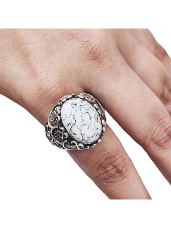Dendritic Opal Mans Ring, Natural Dendrite Opal Ring, Silver Jewelry, 925 Silver Ring, Birthday Gift, Heavy Mens Ring, Arabic Design, Ottoman Style Ring, Christmas, Turkey Mens Signet Ring