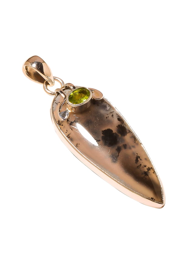 Dendritic Opal & Peridot Solid 925 Sterling Silver Pendant Size 2.25"Natural Pendant, White Pendant, 925 Silver Pendant, Opal Pendant, Pear Pendant