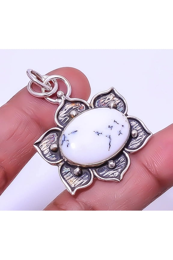 Dendritic Opal Sand Paper Textured 925 Sterling Silver Pendant 1.76" A347, Christmas Gift, Gemstone Silver Jewelry, Opal Pendant, New Year Sale
