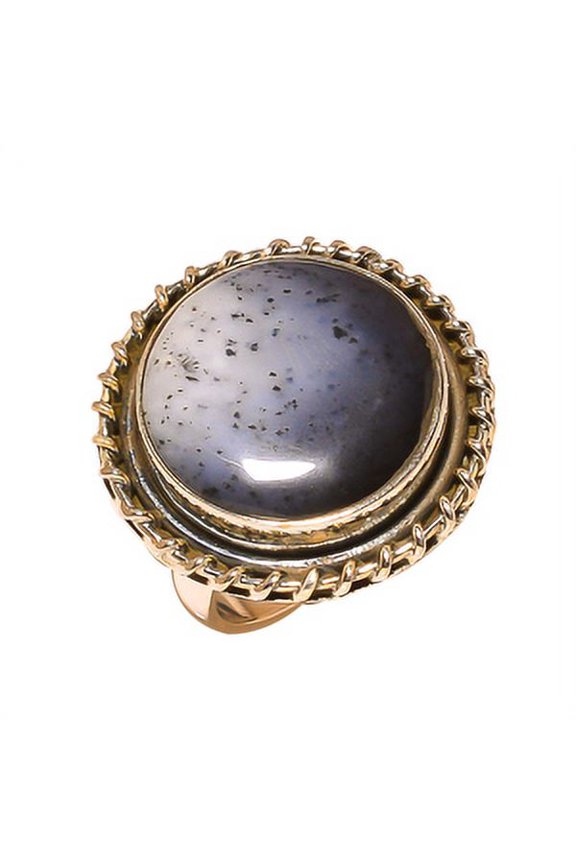 Dendritic Opal Solid 925 Sterling Silver Ring Size 8, Black Gemstone Ring, Round Opal Ring, Handmade Ring, Natural Ring