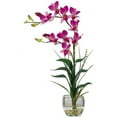 thumbnail image 1 of Dendrobium with Glass Vase Silk Flower Arrangement- Purple, 1 of 1