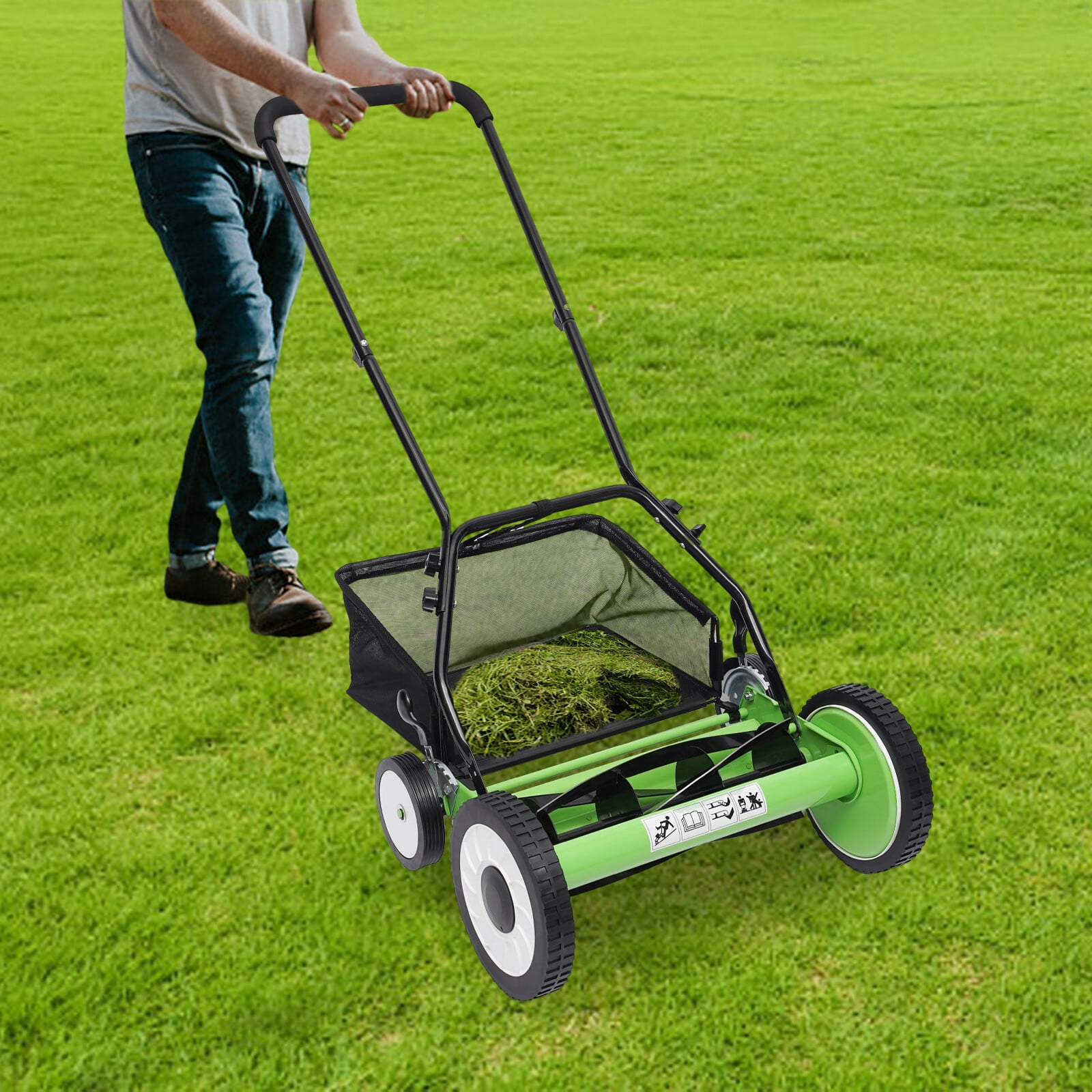 Denest 16" Walk Behind Manual Reel Mower Adjustable 5-Blade Hand Push Lawn Catcher Yard